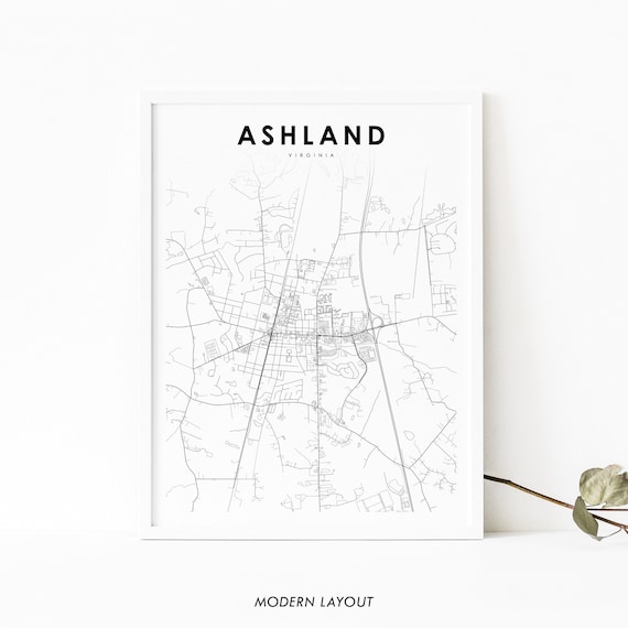 Ashland Va Map Print Virginia Usa Art Poster Hanover County City Street Road Nursery Room Wall Office Decor