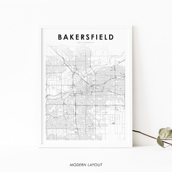 Bakersfield California USA City Street Map Modern Minimalist Black Poster