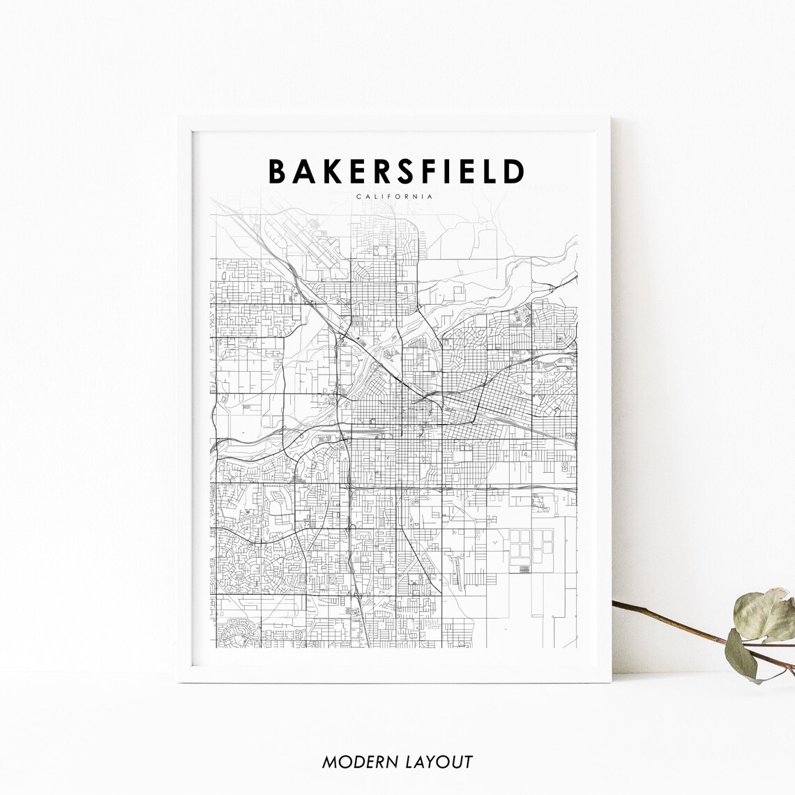 Bakersfield California USA City Street Map Modern Minimalist Black Poster