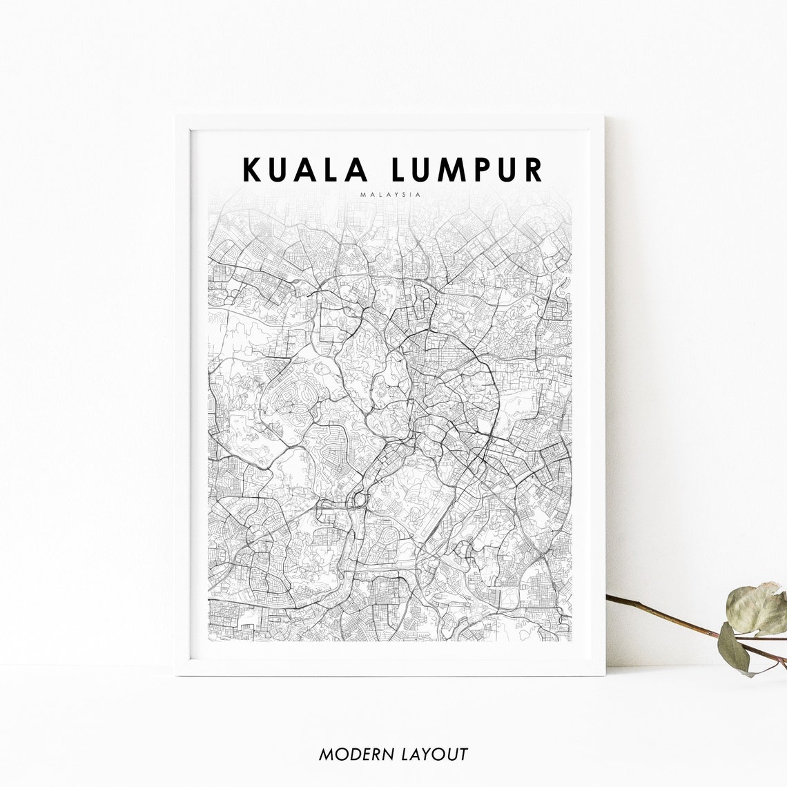 Kuala Lumpur Malaysia Modern Minimalist City Street Map Art Print