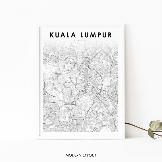 Downtown Kuala Lumpur Malaysia Map Print Art Poster City Street Road Nursery Room Wall Office Decor