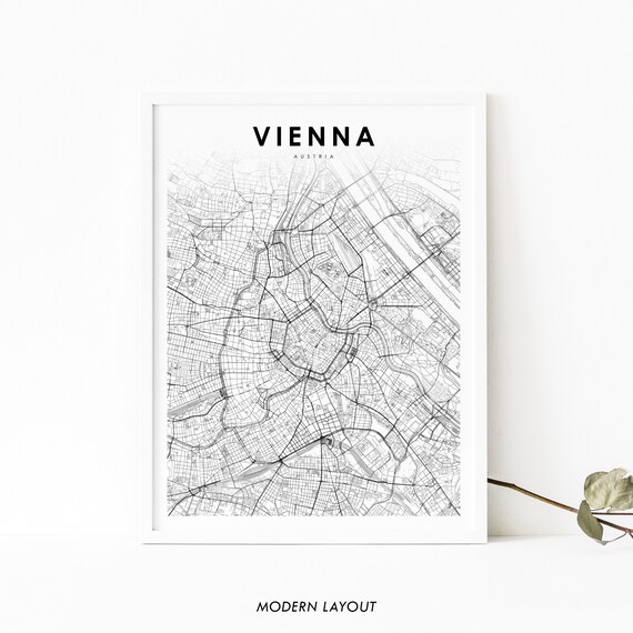 Vienna Austria Minimalist Line Art City Map Modern Black White Poster