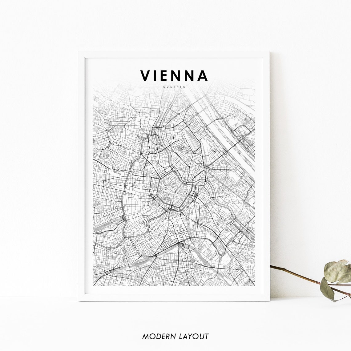 Vienna Austria Minimalist Line Art City Map Modern Black White Poster