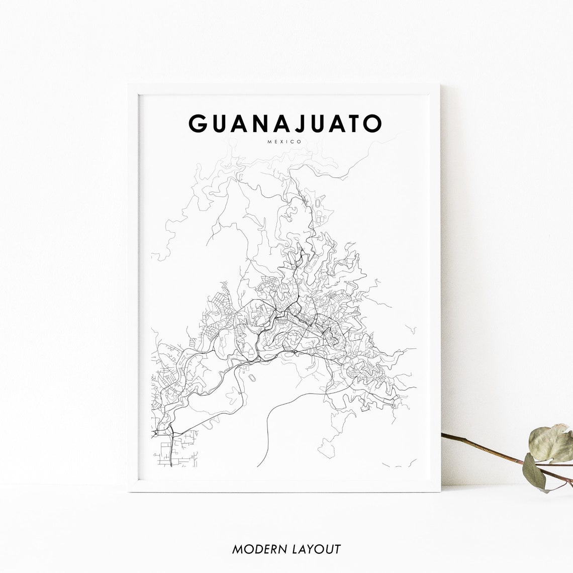 Guanajuato Mexico City Street Map Modern Minimalist Line Art Print
