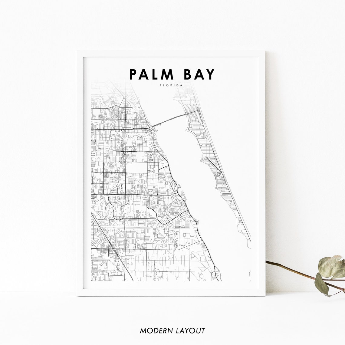 Palm Bay Florida Minimalist City Street Map Black White Art Poster