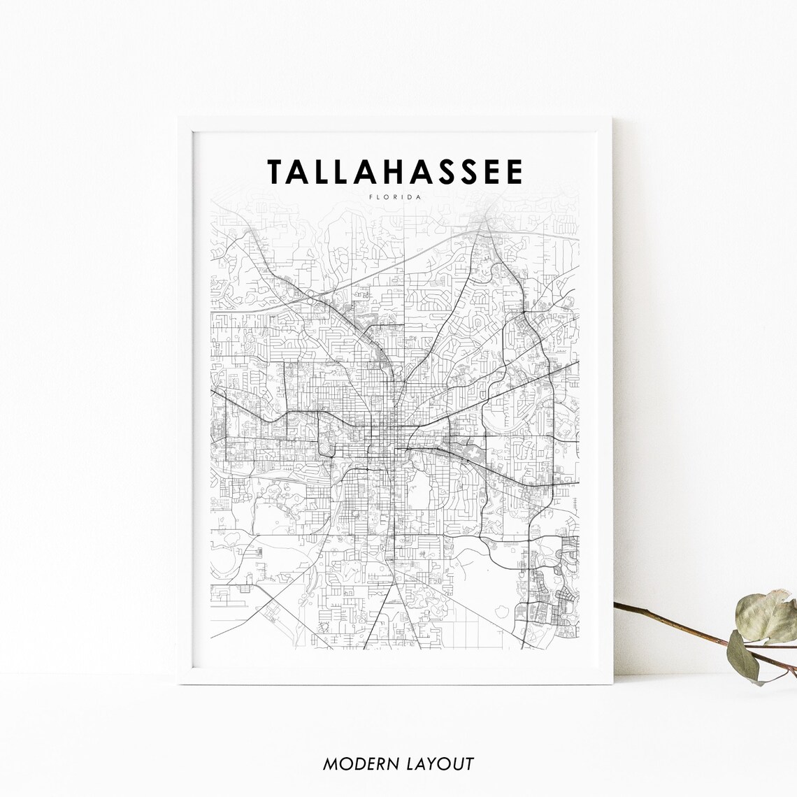 Tallahassee FL Map Print, Florida City Art Poster