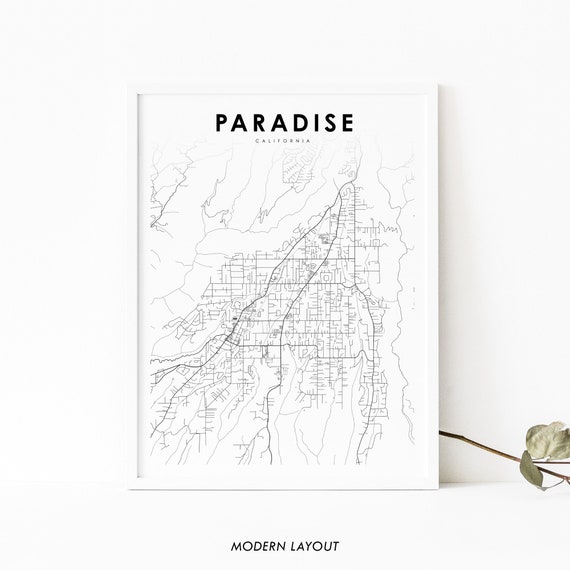 Paradise, CA Map Print, Nursery Room Decor