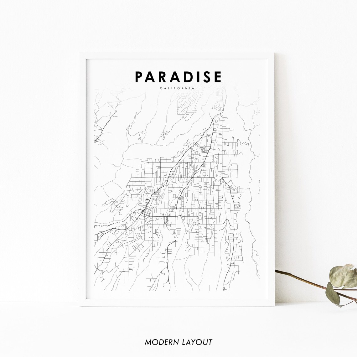 Paradise, CA Map Print, Nursery Room Decor