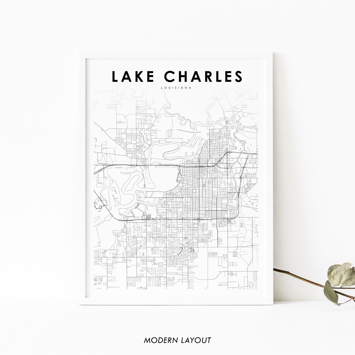 Lake Charles LA Map Print, Louisiana City Poster