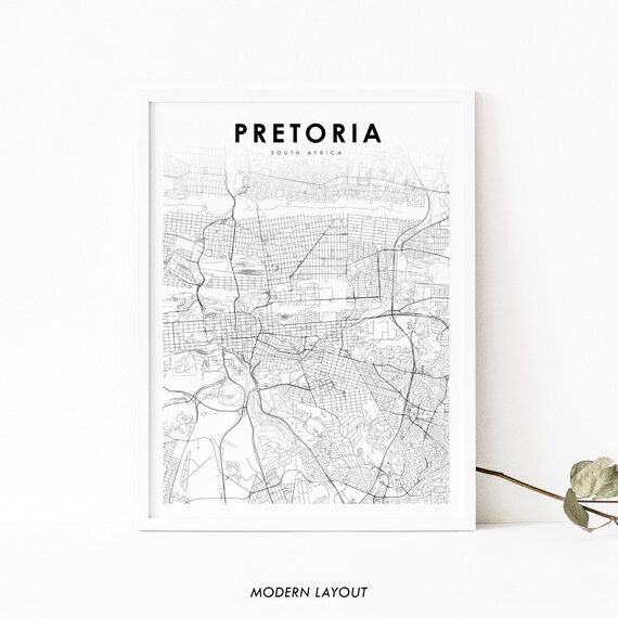 Pretoria South Africa Map Print Art Poster Gauteng City Street Road Nursery Room Office Wall Decor