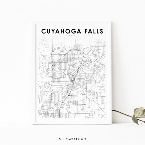 Cuyahoga Falls Ohio Street Map Minimalist Black and White Print