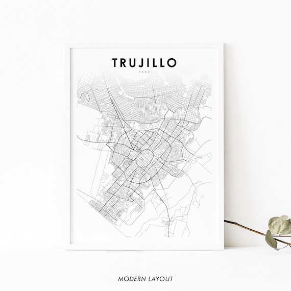 Trujillo Peru Map Print Art Poster Truhillu La Libertad City Street Road Nursery Room Wall Office Decor