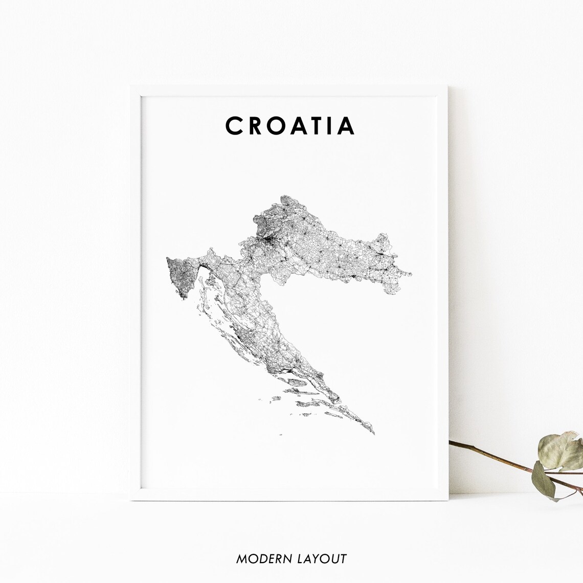 Croatia Map Print, Country Road Travel Poster