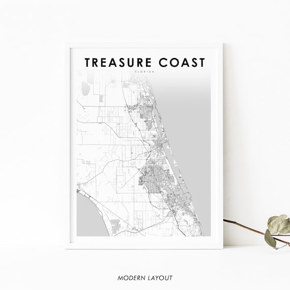 Treasure Coast Fl Map Print Florida Usa Art Poster City Street Road Nursery Room Office Wall Decor