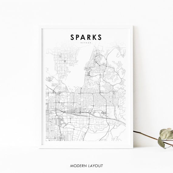 Sparks Nevada City Streets Map Minimal Black Line Art Poster