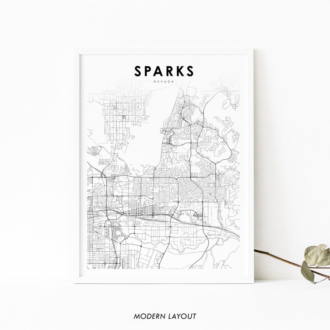 Sparks Nevada City Streets Map Minimal Black Line Art Poster