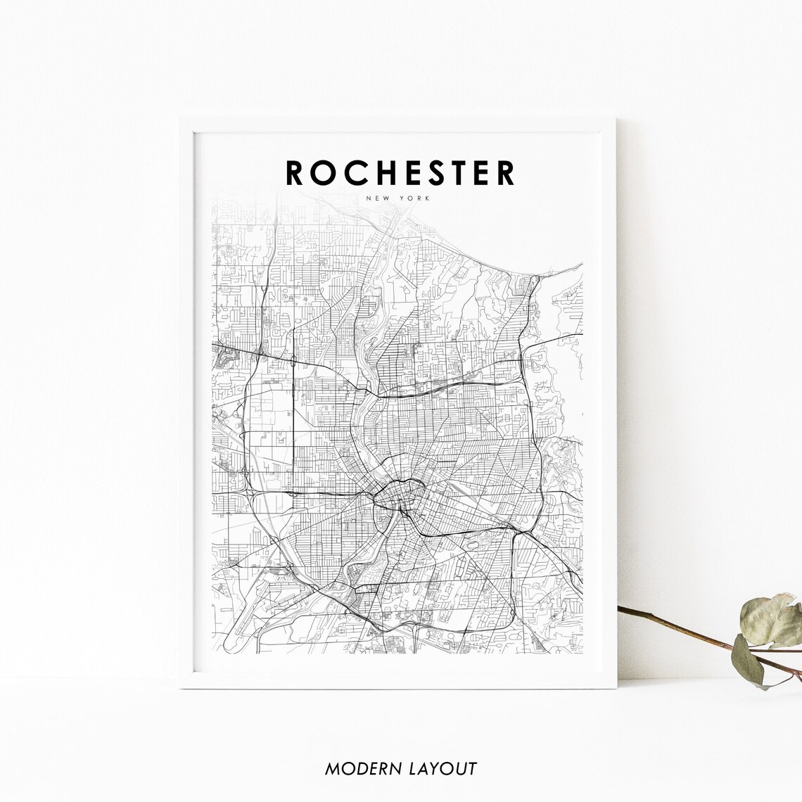 Rochester NY Map Print, Monroe County City Art Poster