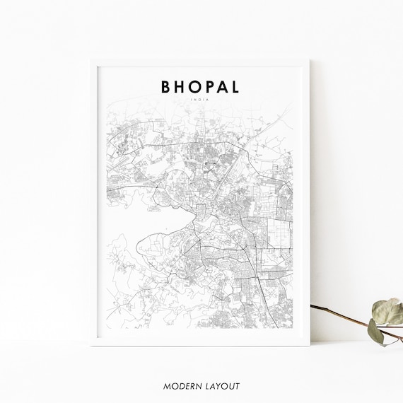 Bhopal India Minimalist City Street Map Black White Line Art Poster