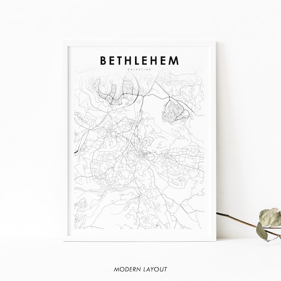 Bethlehem Palestine Street Map Minimalist Black and White Poster