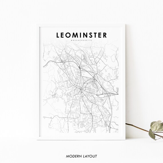 Leominster Ma Map Print Massachusetts Usa Art Poster Worcester City Street Road Nursery Room Office Wall Decor