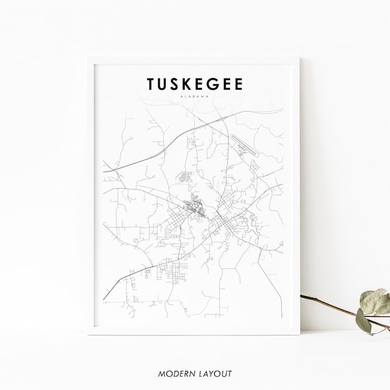 Tuskegee Al Map Print Alabama Usa Art Poster Macon County City Street Road Nursery Room Office Wall Decor