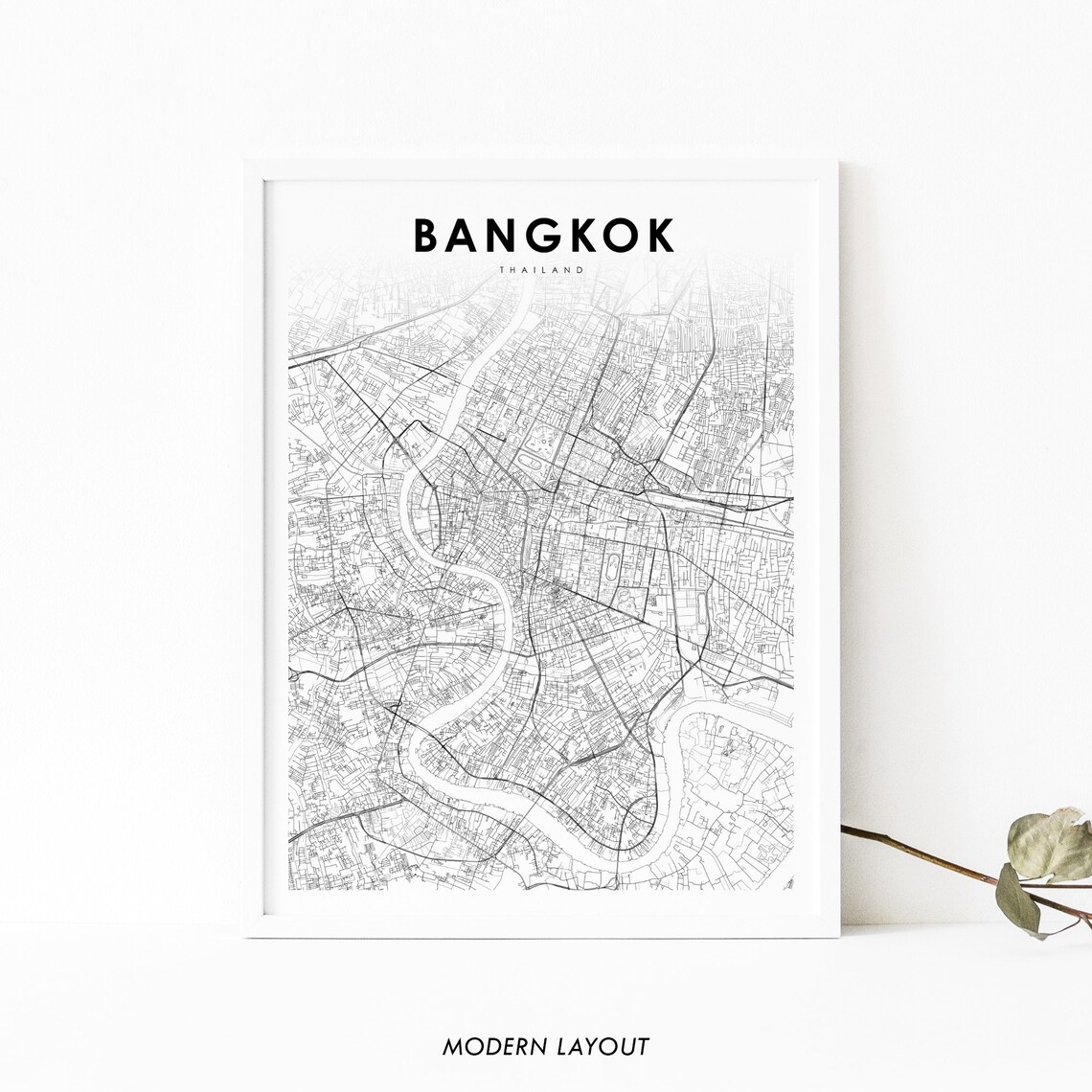 Bangkok Thailand Map Art Print, City Street Road