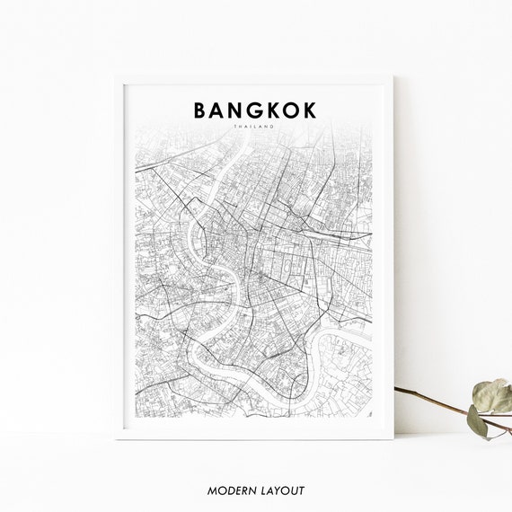 Bangkok Thailand Map Art Print, City Street Road