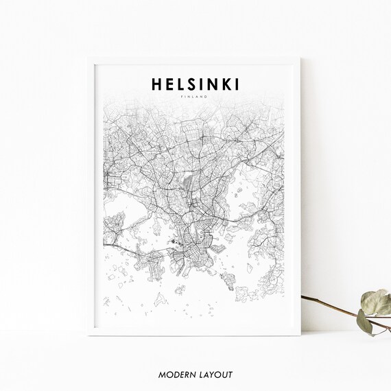 Helsinki Area Finland Map Print Art Poster Helsingin Finnish City Street Road Nursery Room Wall Office Decor