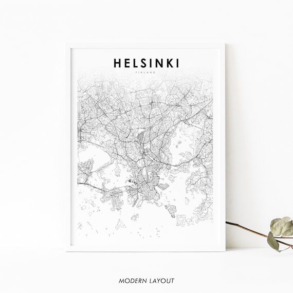 Helsinki Finland Minimalist City Street Map Black White Poster