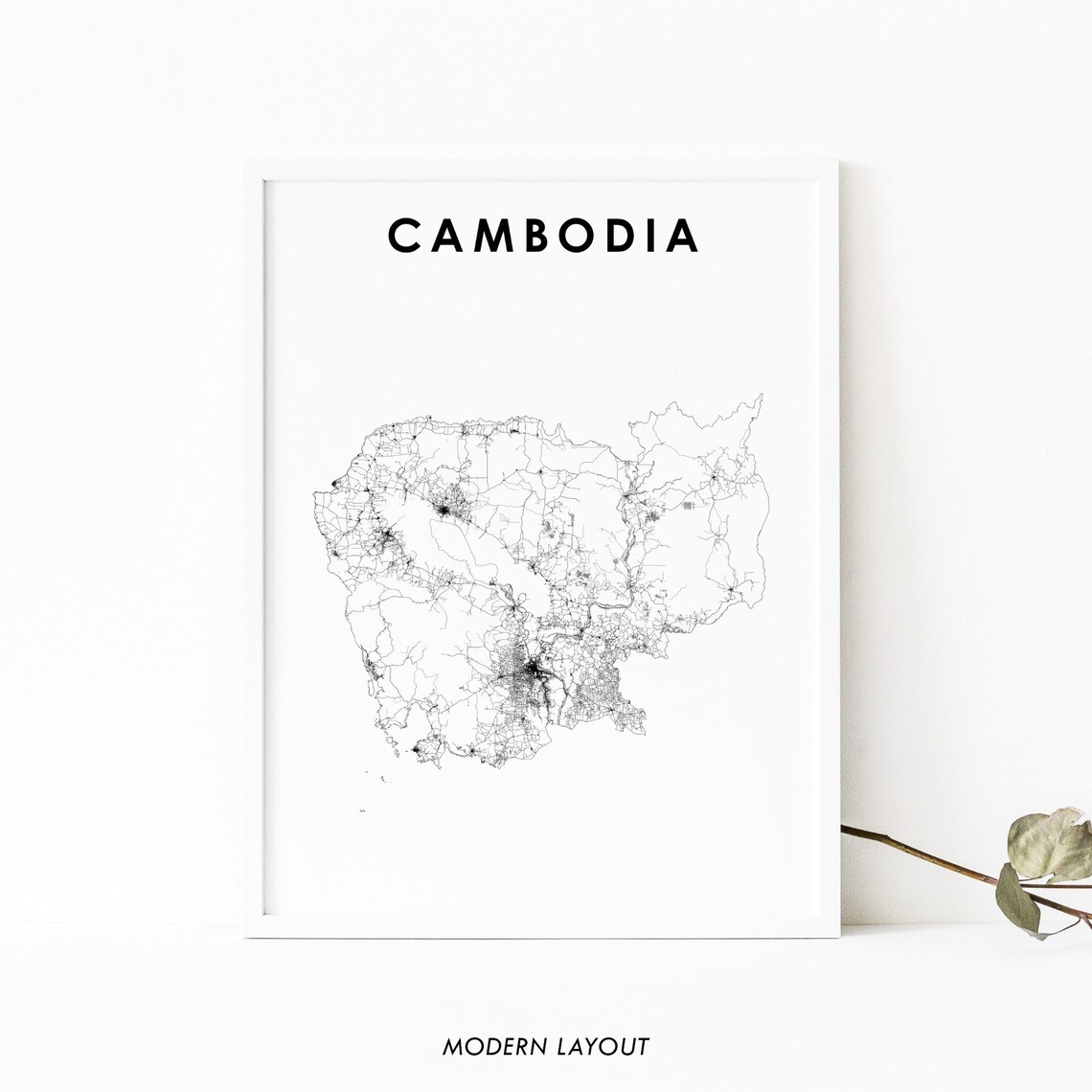 Cambodia Map Poster, Phnom Penh Asia Nursery Decor