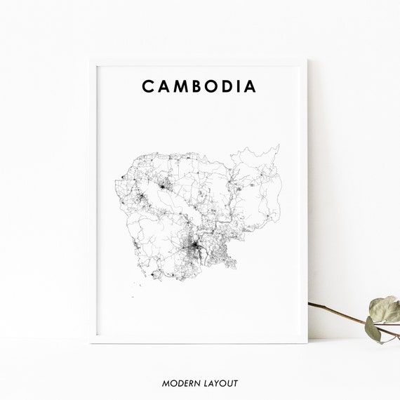 Cambodia Map Poster, Phnom Penh Asia Nursery Decor