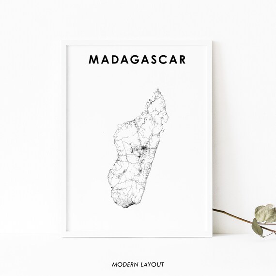 Madagascar Map Print Road Art Poster Madagasikara Antananarivo Country Nursery Room Wall Office Decor