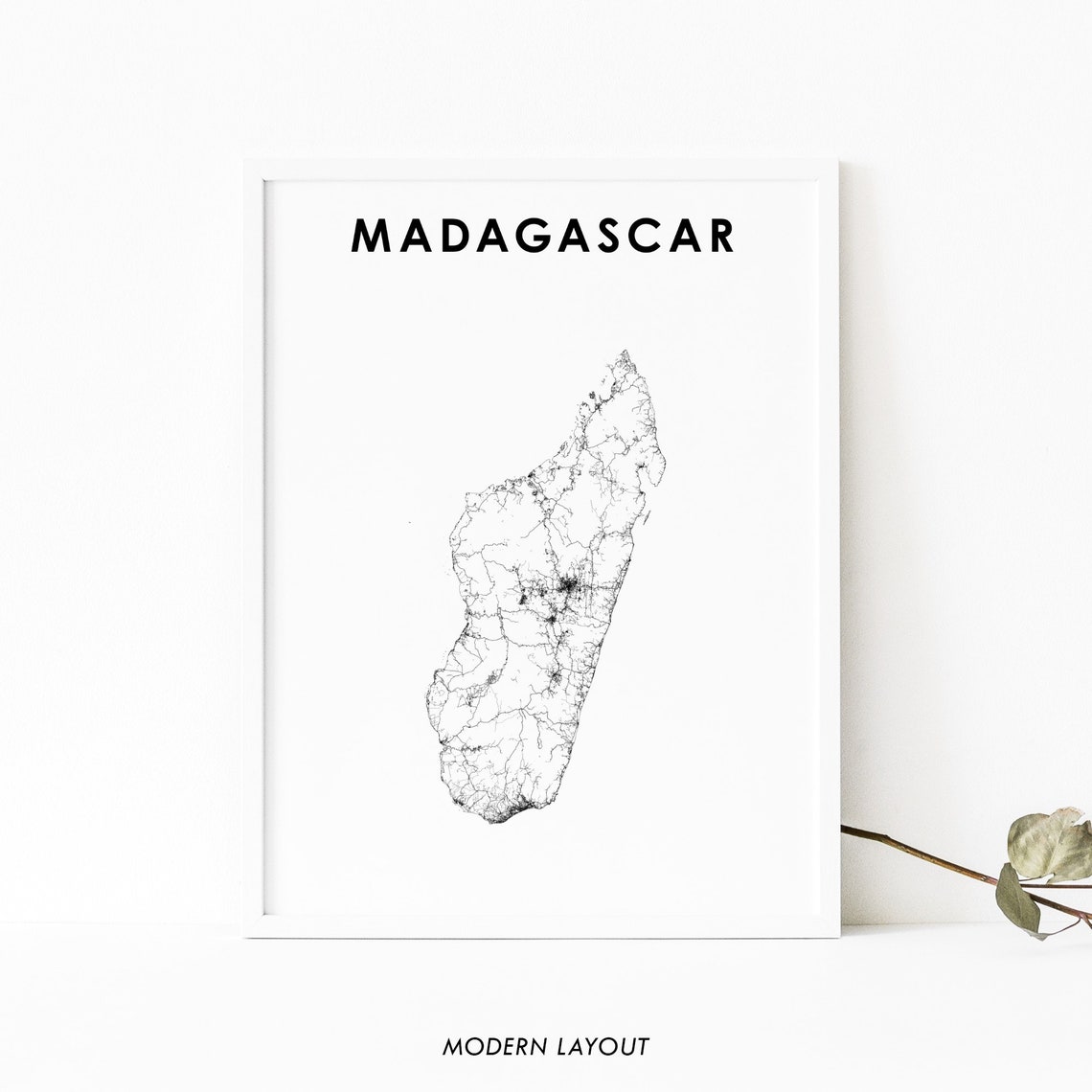 Madagascar Minimalist Country Road Map Line Art Modern Wall Print