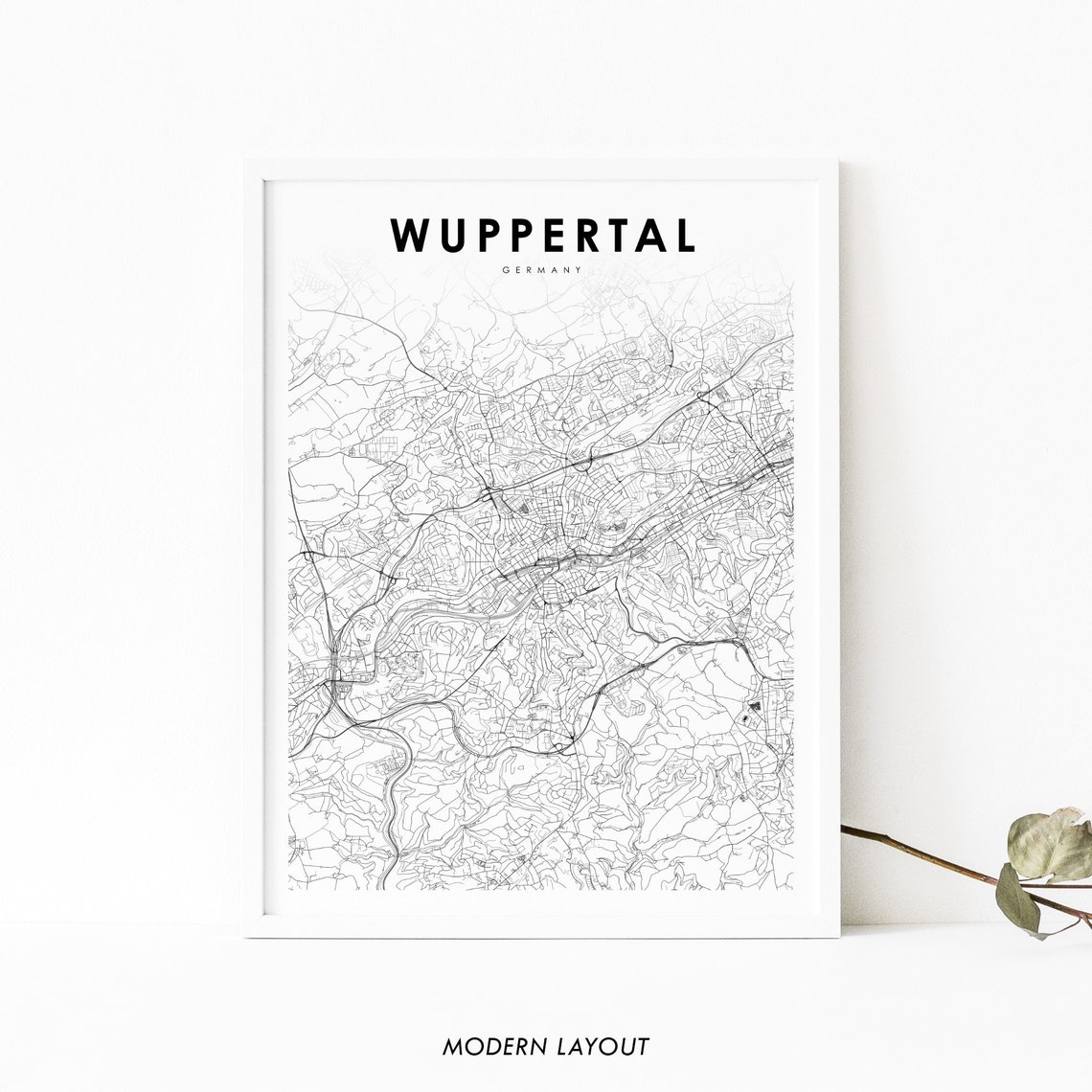 Wuppertal Germany Minimalist City Street Map Poster Modern Layout