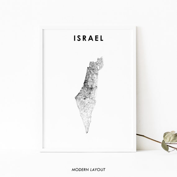 Israel Political Map Art Print, Jerusalem Hebrew Jewish
