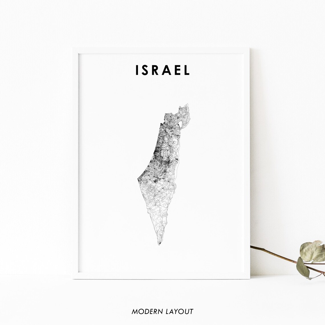 Israel Political Map Art Print, Jerusalem Hebrew Jewish