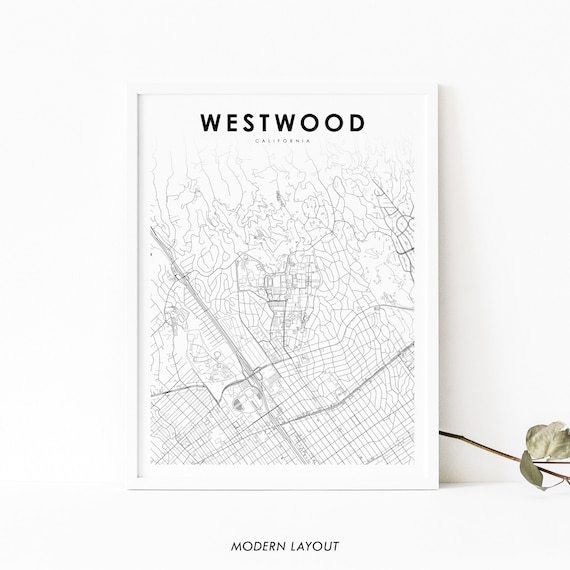 Westwood Ca Map Print Usa Art Poster Ucla Los Angeles City Street Nursery Room Wall Office Decor