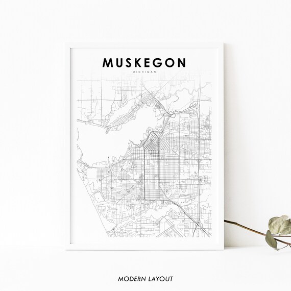 Muskegon Mi Map Print Michigan Usa Art Poster Lake City Street Road Nursery Room Wall Office Decor