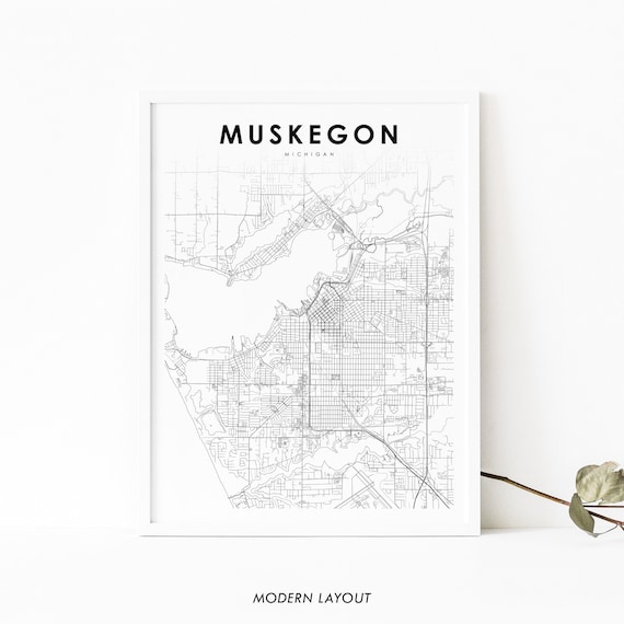 Muskegon Michigan Minimalist Street Map Line Drawing Art Poster
