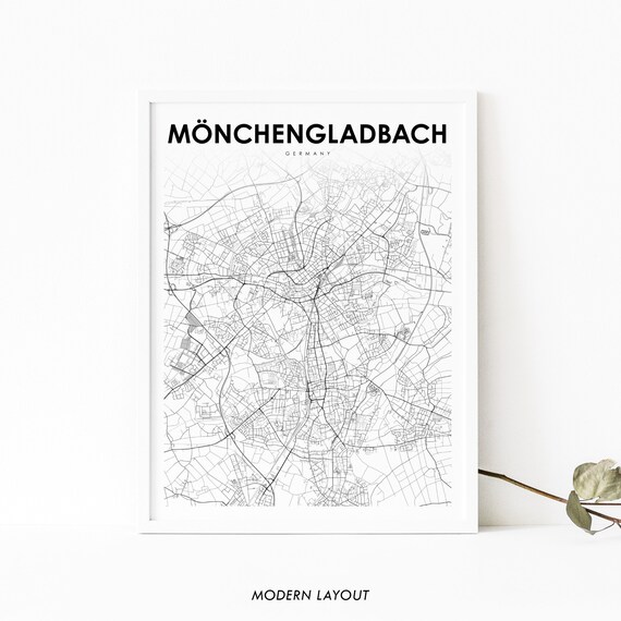 Mnchengladbach Germany Map Print Art Poster Monchengladbach City Street Road Nursery Room Wall Office Decor