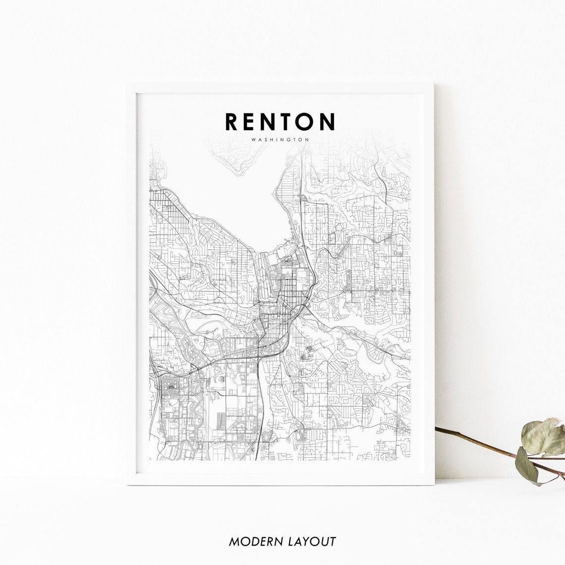 Renton Washington City Street Map Minimalist Line Art Poster