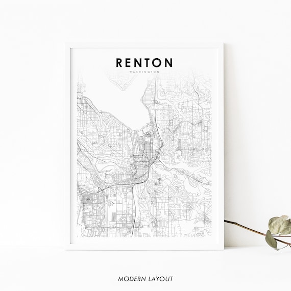 Renton Wa Map Print Washington Usa Art Poster City Street Road Nursery Room Wall Office Decor