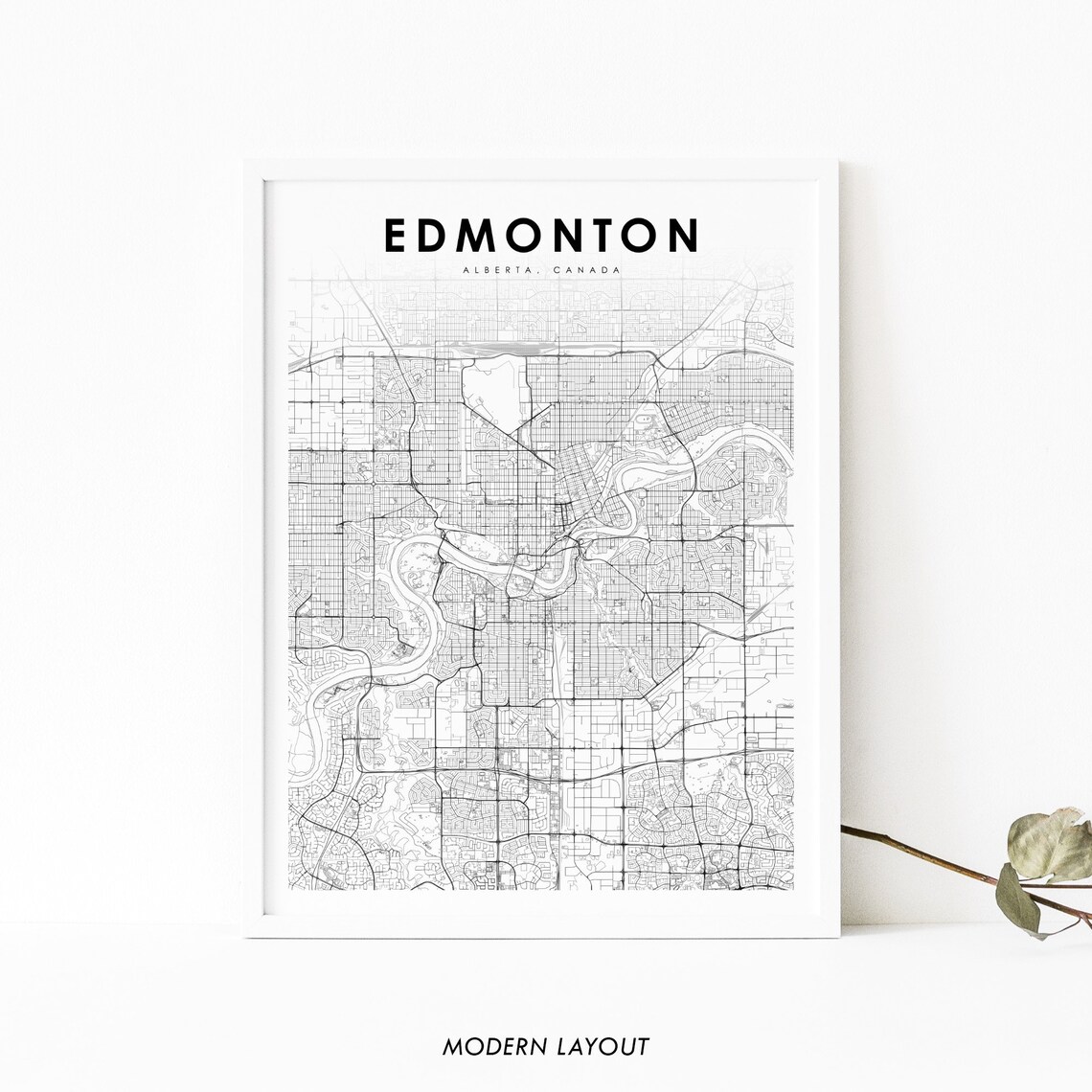Downtown Edmonton Alberta Map Print, City Poster