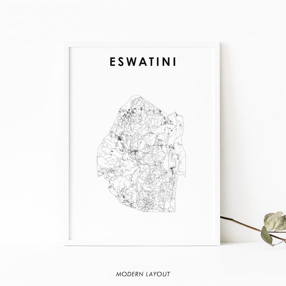 Eswatini Map Print Country Road Art Poster Weswatini Swazi Swaziland Mbabane Nursery Room Office Wall Decor