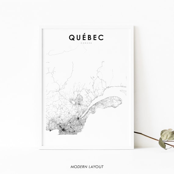 Quebec Canada Road Map Line Art Minimalist Modern Wall Poster