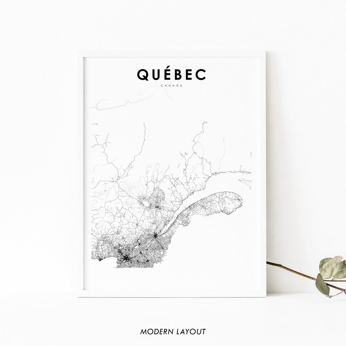 Quebec Canada Road Map Line Art Minimalist Modern Wall Poster