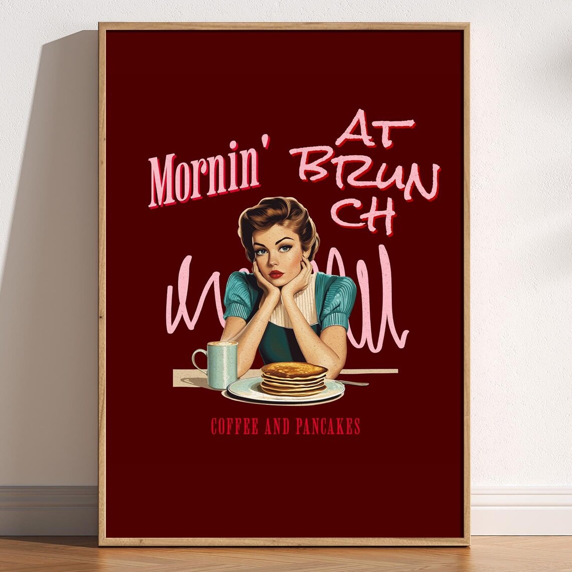Mornin at Brunch Coffee and Pancakes Retro Pin Up Art Poster