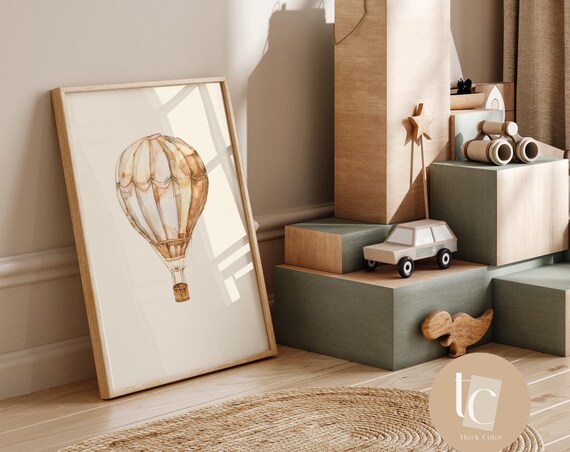 Gender Neutral Hot Air Balloon Nursery Wall Art Retro Kids Decor Quote Genre Baby Illustration Print