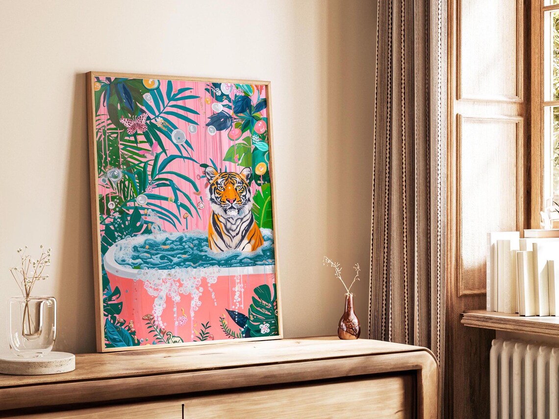 Tiger In Bathtub Art Print, Funny Bathroom Decor - Image 2