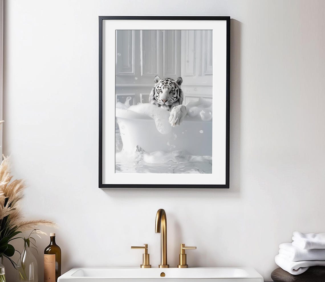 White Tiger Relaxing In A Bathtub With Paw Over The Edge Poster - Image 2